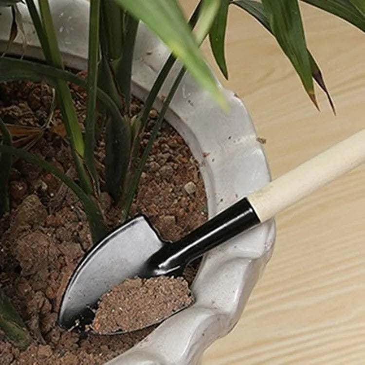 3-teiliges Mini-Gartenwerkzeug-Set: Schaufel, Rechen und Spaten mit Holzgriffen für Blumentöpfe und Gärten